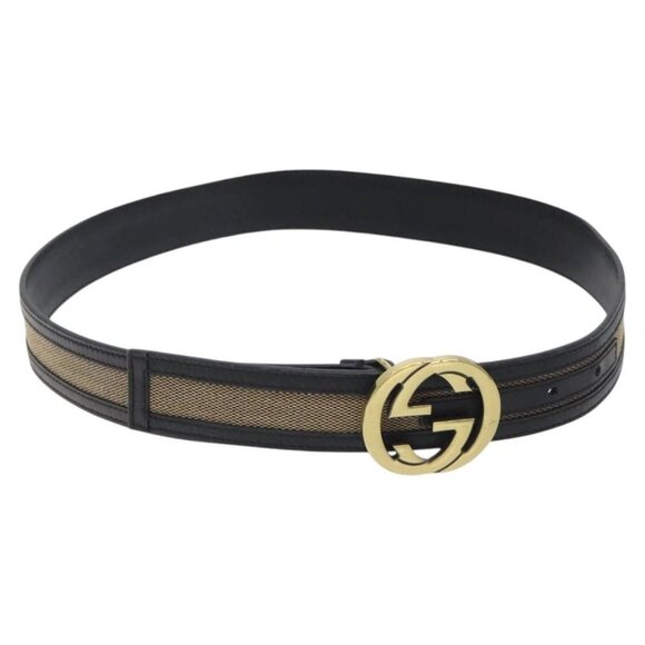GUCCI Interlocking Belt Canvas 33.1"" Black Gold - Picture 1 of 11